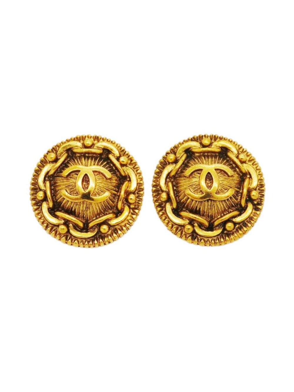 Chanel Earrings Vintage CC Logo Round Circle Gold Plated